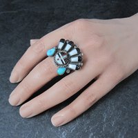Vintage Southwestern Sterling Silver Inlaid Sunface Ring Size 10