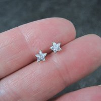 Vintage 4mm Star Cz Stud Earrings 14K Gold Filled New Old Stock