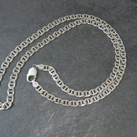 Heavy 7mm Italian Sterling Mariner Chain Necklace 31 Inches Estate Silver