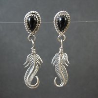 Southwestern Sterling Onyx Feather Earrings