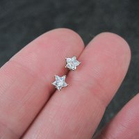 Vintage 4mm Star Cz Stud Earrings 14K Gold Filled New Old Stock