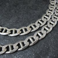 Heavy 7mm Italian Sterling Mariner Chain Necklace 31 Inches Estate Silver