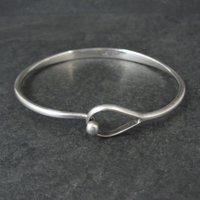 Vintage Sterling Silver Bangle Bracelet Eye & Hook Clasp 7.25"