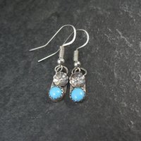 Dainty Southwestern Turquoise Peyote Flower Earrings Sterling Silver