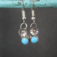 Dainty Southwestern Turquoise Peyote Flower Earrings Sterling Silver