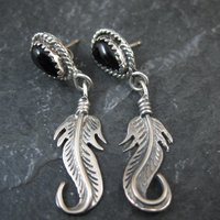Southwestern Sterling Onyx Feather Earrings