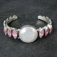 Contemporary Navajo Druzy Pink Tourmaline Cuff Bracelet Ronnie Willie 6.5"