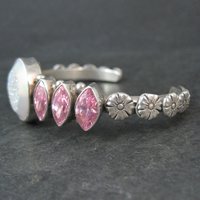 Contemporary Navajo Druzy Pink Tourmaline Cuff Bracelet Ronnie Willie 6.5"