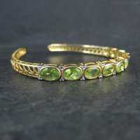 Estate Vermeil Peridot Cuff Bracelet 7" Sterling Silver 14 Carats