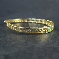 Estate Vermeil Peridot Cuff Bracelet 7" Sterling Silver 14 Carats