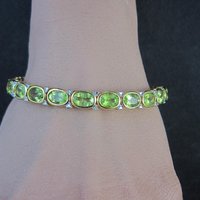 Estate Vermeil Peridot Cuff Bracelet 7" Sterling Silver 14 Carats