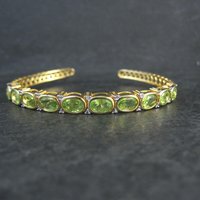 Estate Vermeil Peridot Cuff Bracelet 7" Sterling Silver 14 Carats