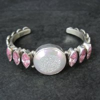 Contemporary Navajo Druzy Pink Tourmaline Cuff Bracelet Ronnie Willie 6.5"