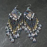 Long Vintage Abalone Beaded Earrings 1980s
