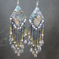 Long Vintage Abalone Beaded Earrings 1980s