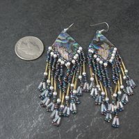 Long Vintage Abalone Beaded Earrings 1980s