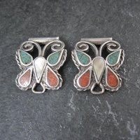 Vintage Inlaid Butterfly Watch Tips Sterling Silver Southwestern