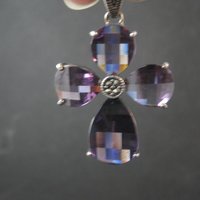 Faceted Amethyst and Marcasite Cross Pendant in Sterling Silver