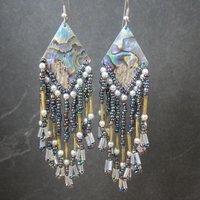 Long Vintage Abalone Beaded Earrings 1980s