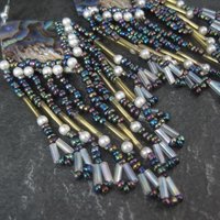Long Vintage Abalone Beaded Earrings 1980s