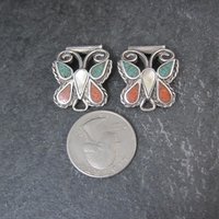Vintage Inlaid Butterfly Watch Tips Sterling Silver Southwestern