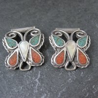 Vintage Inlaid Butterfly Watch Tips Sterling Silver Southwestern