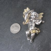 Vintage Bat-Ami Sterling Silver and Gold Vermeil Cherub Angel Pin Pendant