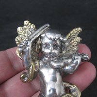 Vintage Bat-Ami Sterling Silver and Gold Vermeil Cherub Angel Pin Pendant