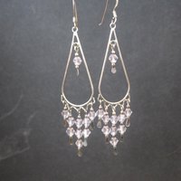 Long Vintage Sterling Pink Crystal Earrings