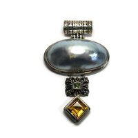 Large Vintage Sterling Peridot Topaz Mabe Pearl Pendant