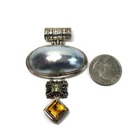 Large Vintage Sterling Peridot Topaz Mabe Pearl Pendant
