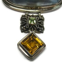 Large Vintage Sterling Peridot Topaz Mabe Pearl Pendant