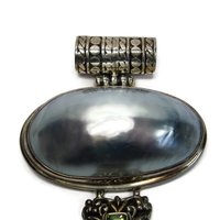 Large Vintage Sterling Peridot Topaz Mabe Pearl Pendant