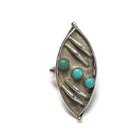 Long Vintage Navajo Sterling Turquoise Ring Size 7