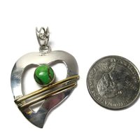 Vintage Sterling Green Turquoise with Gold Matrix Heart Pendant