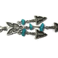 Long Vintage Sterling Turquoise Arrowhead Pendant