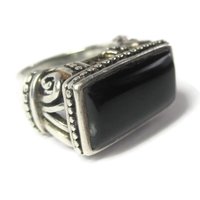 Gothic Vintage Sterling Onyx Filigree Ring Size 6