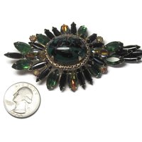 Large Vintage Juliana Green Black Rhinestone Brooch Delizza Elster