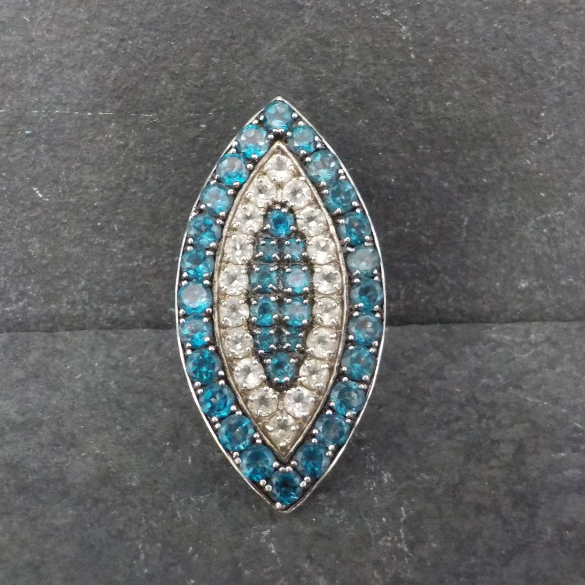 Large Sterling Silver Blue & White Topaz Eye Ring Size 6