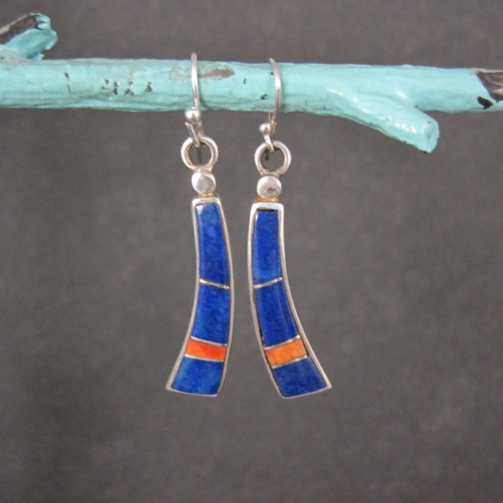 Vintage Southwestern Lapis Inlay Earrings Sterling Silver