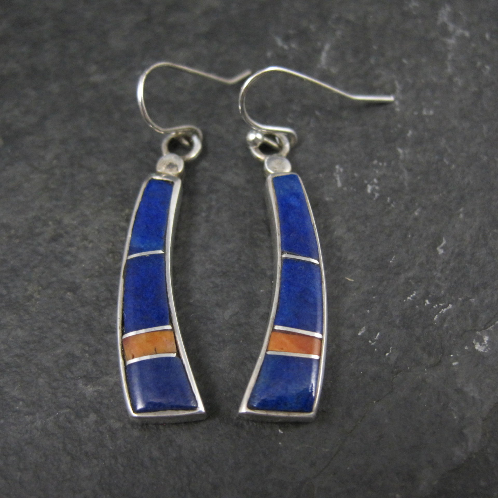 Vintage Southwestern Lapis Inlay Earrings Sterling Silver
