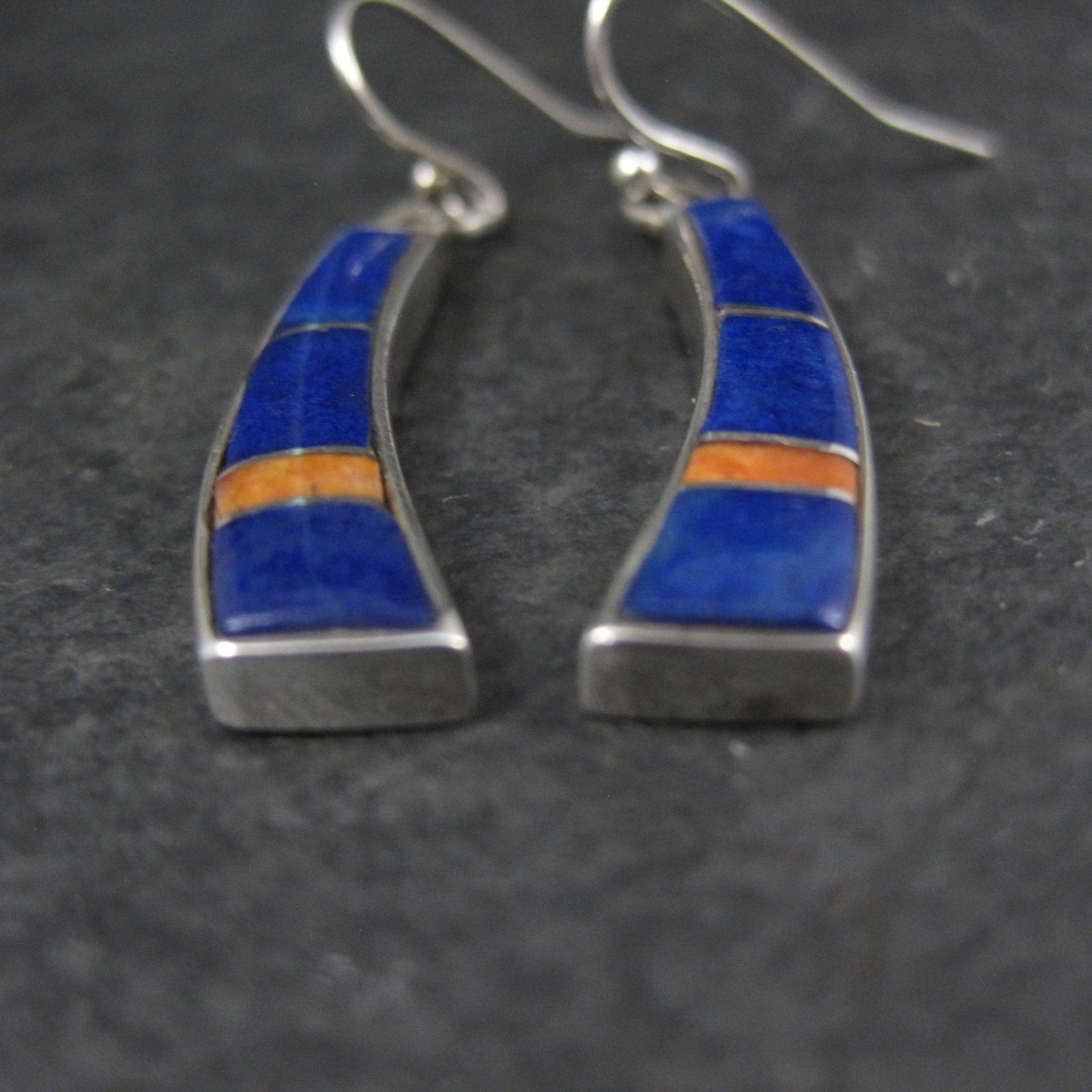 Vintage Southwestern Lapis Inlay Earrings Sterling Silver