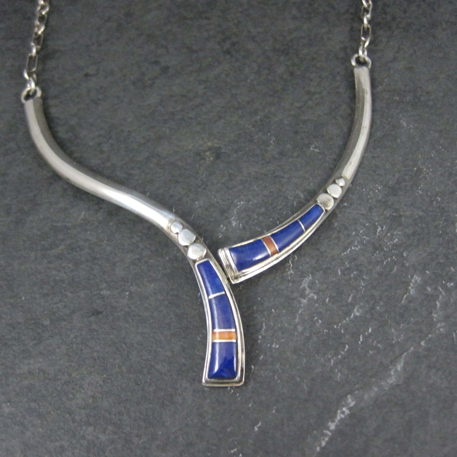 Vintage Southwestern Sterling Lapis Lazuli Spiny Oyster Inlay Necklace