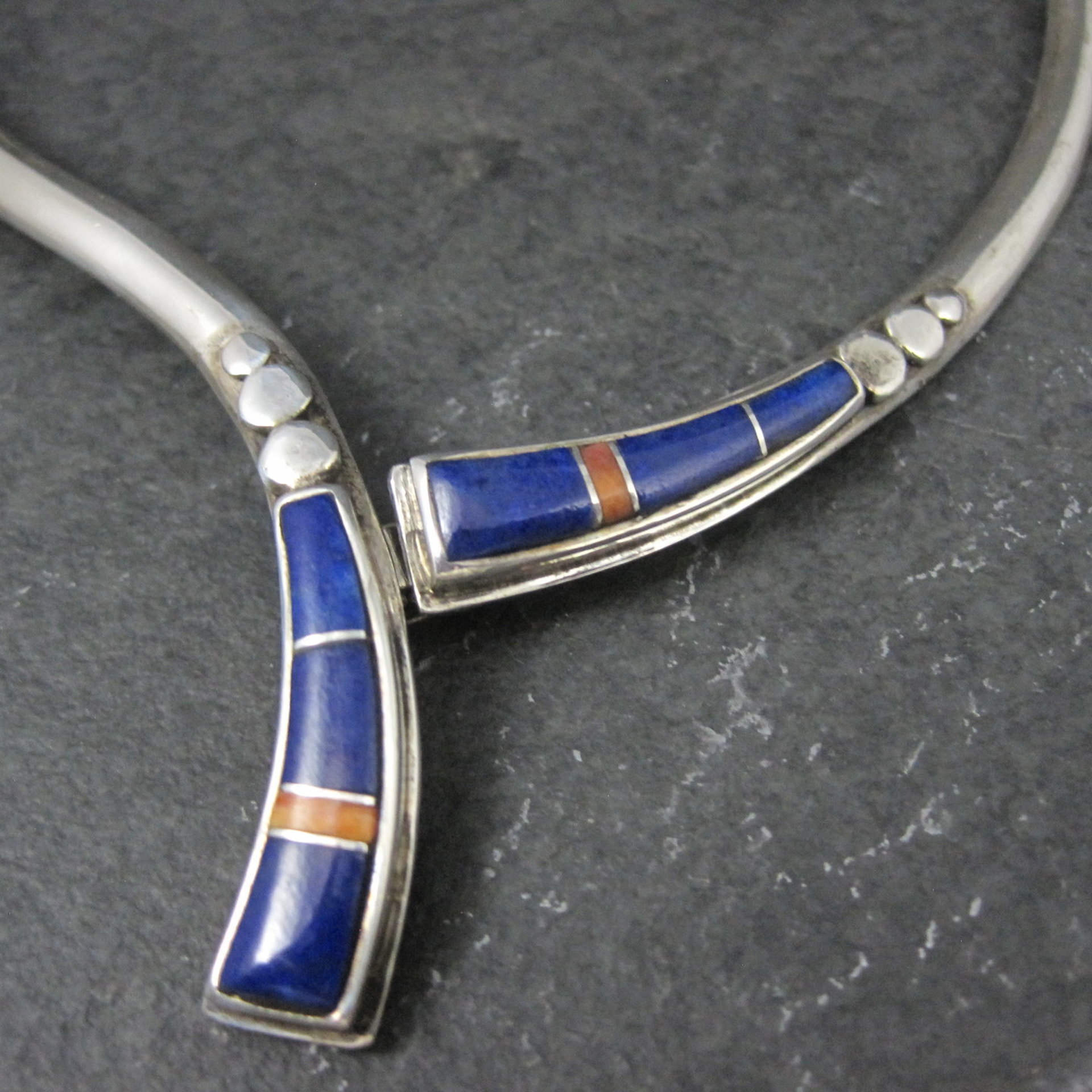 Vintage Southwestern Sterling Lapis Lazuli Spiny Oyster Inlay Necklace