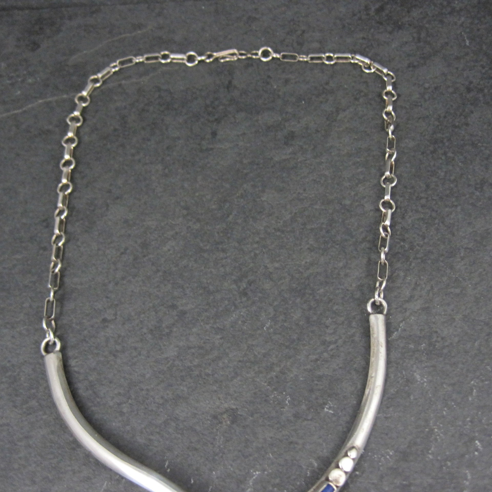 Vintage Southwestern Sterling Lapis Lazuli Spiny Oyster Inlay Necklace