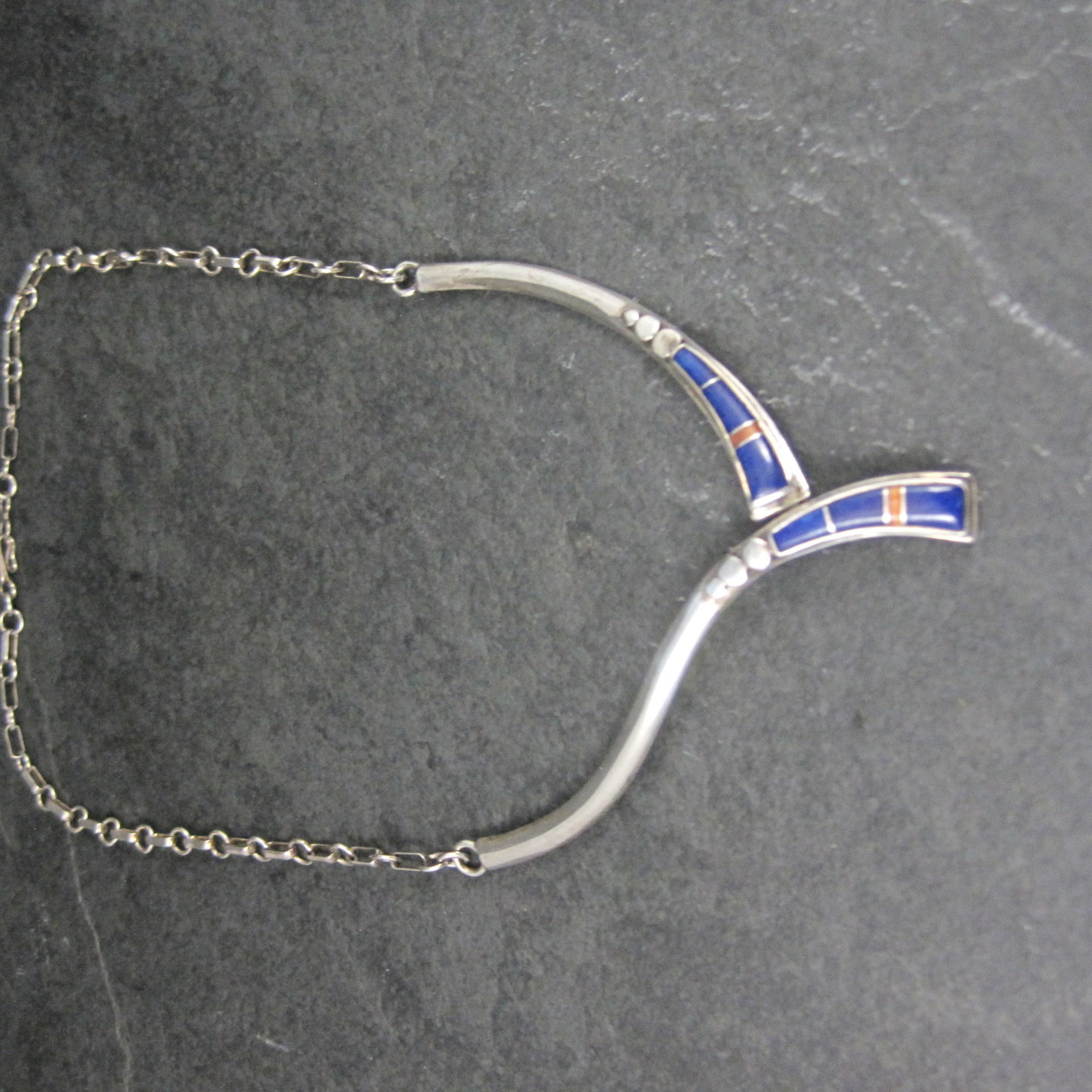 Vintage Southwestern Sterling Lapis Lazuli Spiny Oyster Inlay Necklace