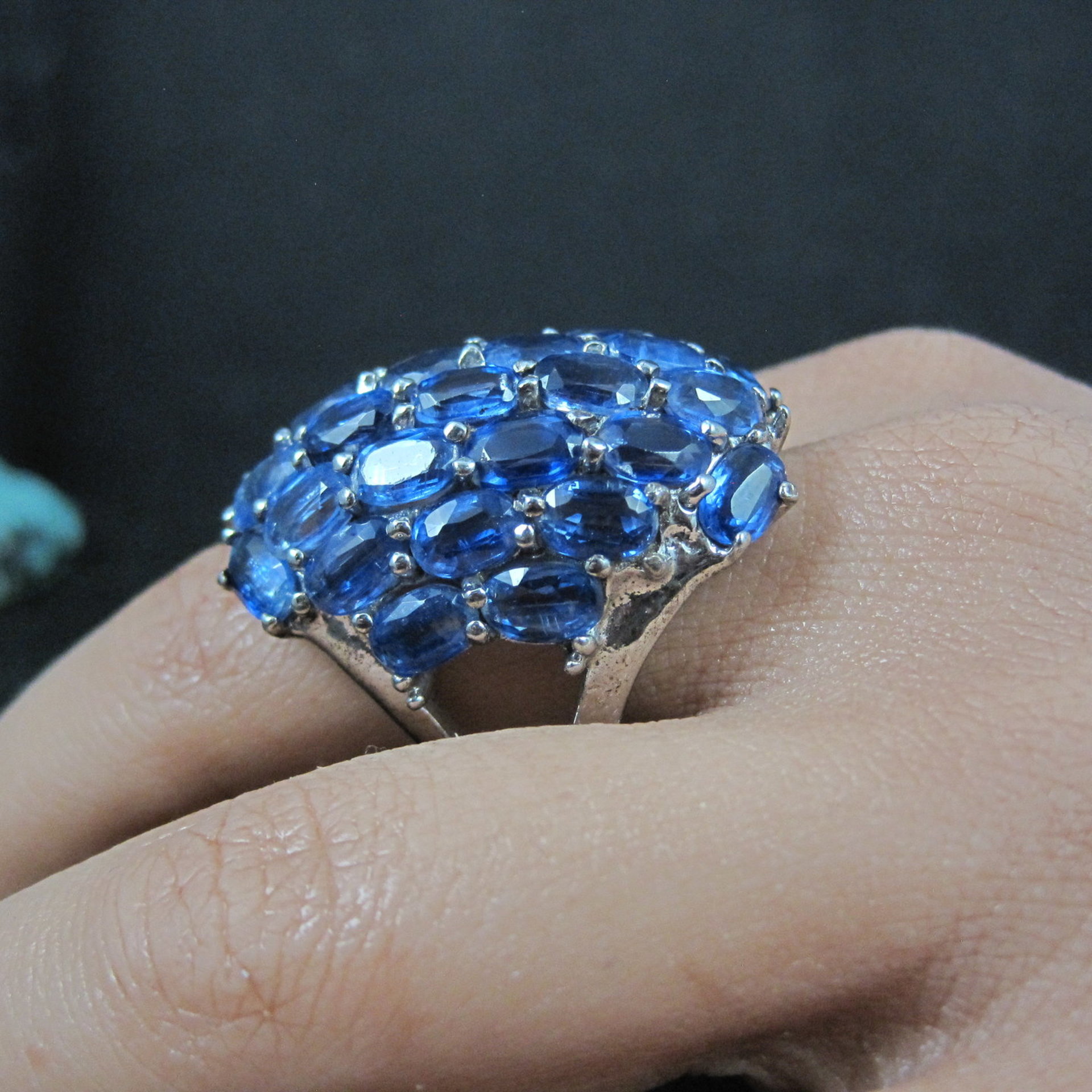 Large Vintage Sapphire Cocktail Ring Size 10