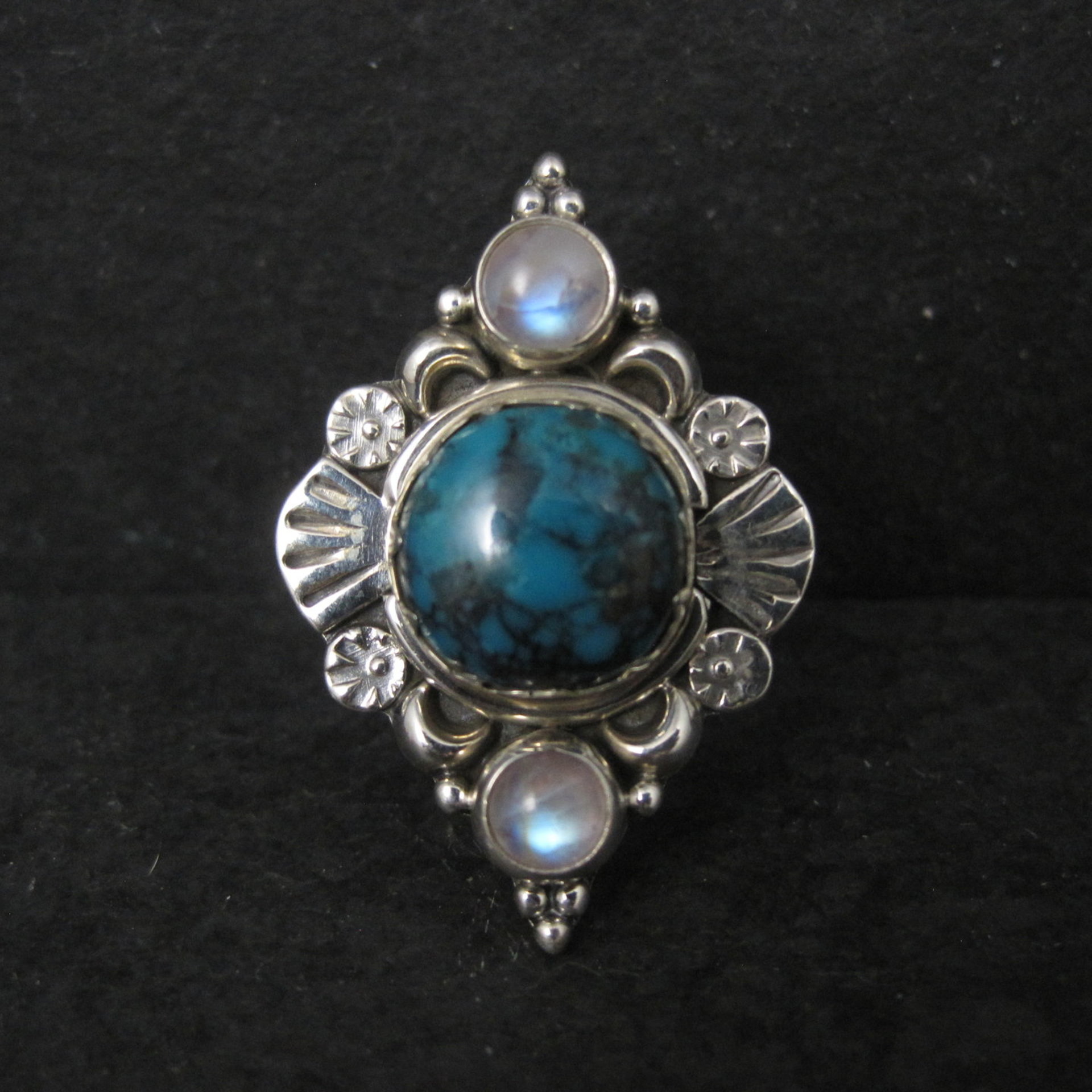 Southwestern Sterling Turquoise and Moonstone Ring Size 7