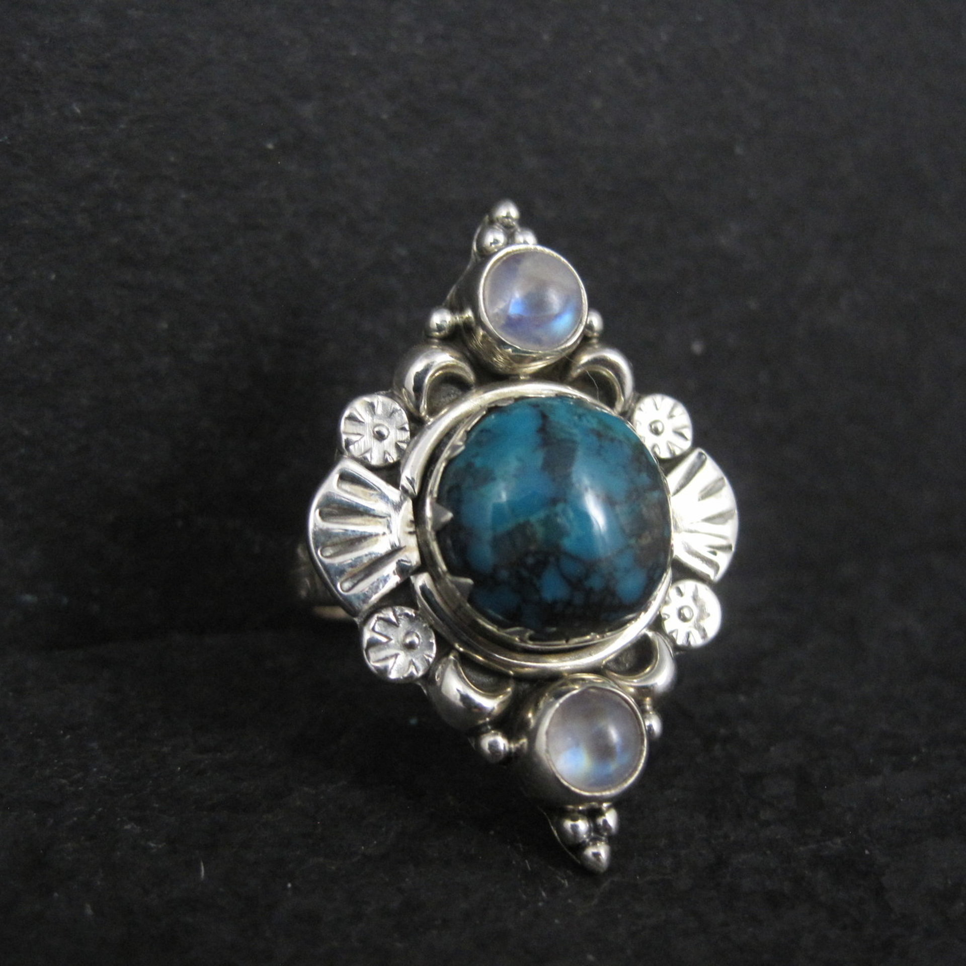 Southwestern Sterling Turquoise and Moonstone Ring Size 7