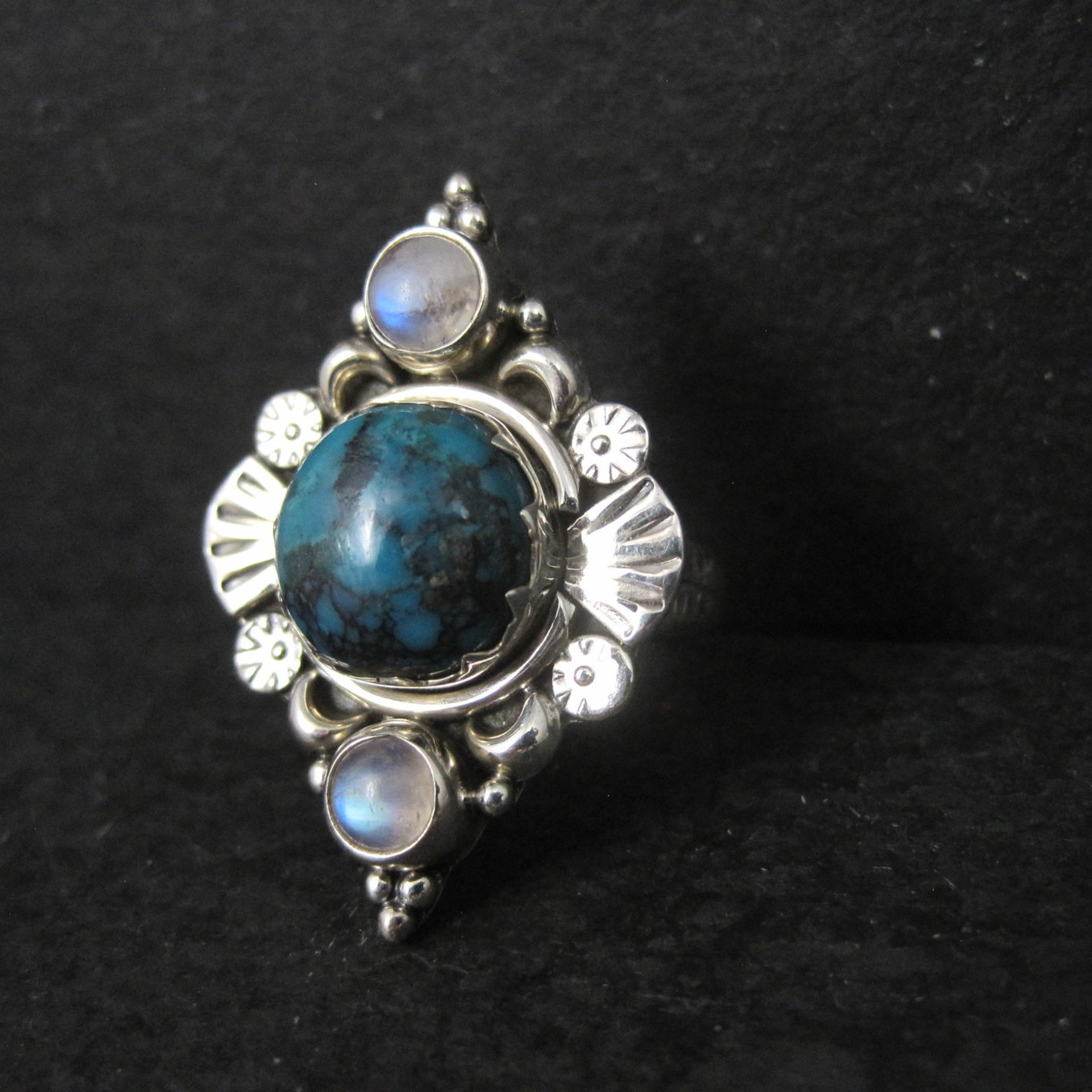 Southwestern Sterling Turquoise and Moonstone Ring Size 7